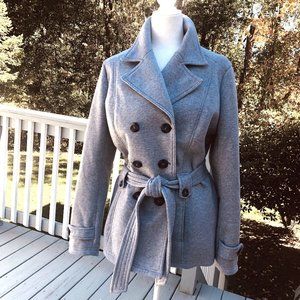 J2 JouJou Double Breasted Belted Waist Grey Flannel Coat Sz XL